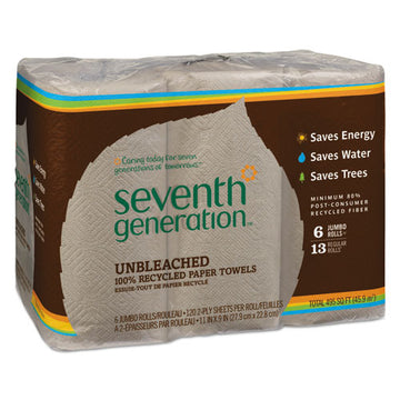 Seventh Generation® Natural Unbleached 100% Recycled Paper Kitchen Towel Rolls, 11 X 9, 120 Sh-rl, 6 Rl-pk freeshipping - TVN Wholesale